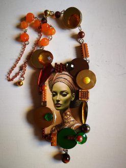 Futuristic Jewelry 1960 1970 Design, Necklace Assemblage Pendant Modernist Locket, Pop Art Necklet Disco Fashion Style