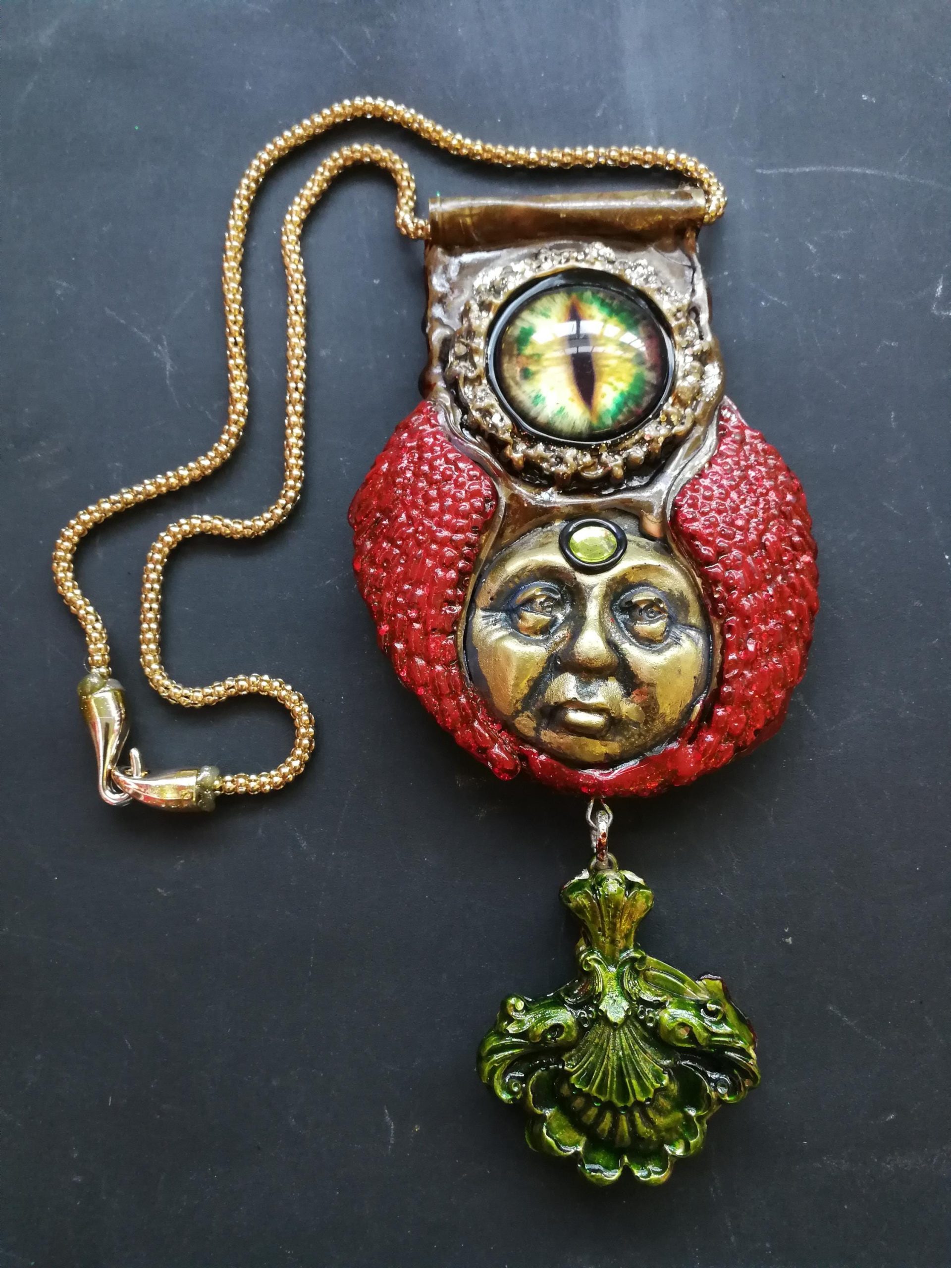 Dragon Eye Pendant, Final Fantasy Chronos Jewelry Designer, Sun Kronos Sculptural Statement Necklace Charm