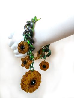 Sunflower Necklace and Bracelet Daisy Pendant, Floral Suit Set Jewelry, Sun Flower Brutalist Modernist