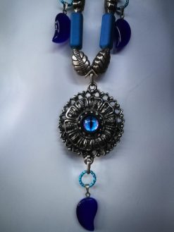 Turkish Evil Eye, Statement Pendant Good Luck Boho Ethnic Folk Jewelry Necklace Silver Charm