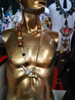 Designer Jewelry, Extravagant Pendant Animal, Giraffe Locket Statement Necklace Savana Wild Charm Beaded Chain