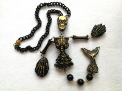 Macabre Jewelry Dark Necklace, Skull Skeleton Pendant, Gothic Punk Jewellery, Creepy Hauted Siren Mermaid