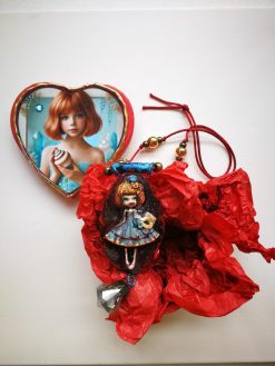 Polymer Clay Doll Pendant, Handmade Fantasy Beaded Necklace, Dolly Doom Collection OOAK Sculpture Necklace
