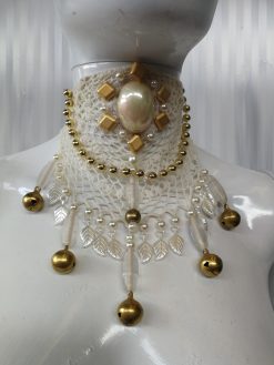 Baroque Jewelry Collar Macrame Choker, Rococo Embroidered Pearl Lace Crochet Cameo Statement Necklace Bib