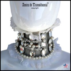 Marie Antoniette Choker, Embroidered Macrame Lace Jewelry, Silver Cameo Medallion Crystal Necklace Bib Collar
