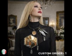 Queen Bee Necklace, Gold Bumble Honey Nest Pendant, Insect Charm Hexagon Beaded Vermeil Mirror