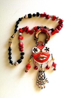 Tribal Jewelry Ainu Tribe, Japanese Folk Chunky Pendant, Helping Hand Statement Necklace Charm Maximalist