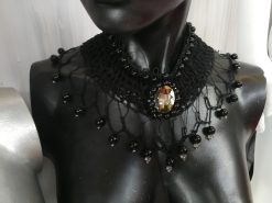 Marie Antoniette Choker, Embroidered Crochet Fine Lace Jewelry, Medallion Necklace Fetish Collar Statement Cameo