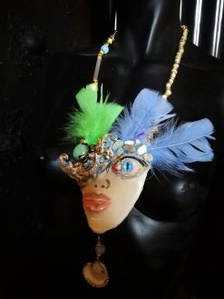 Lady Face Necklace, Belle Epoque Charleston Gasby Pendant Chunky Portrait, Amazzonite & Shell Jewelry Charm