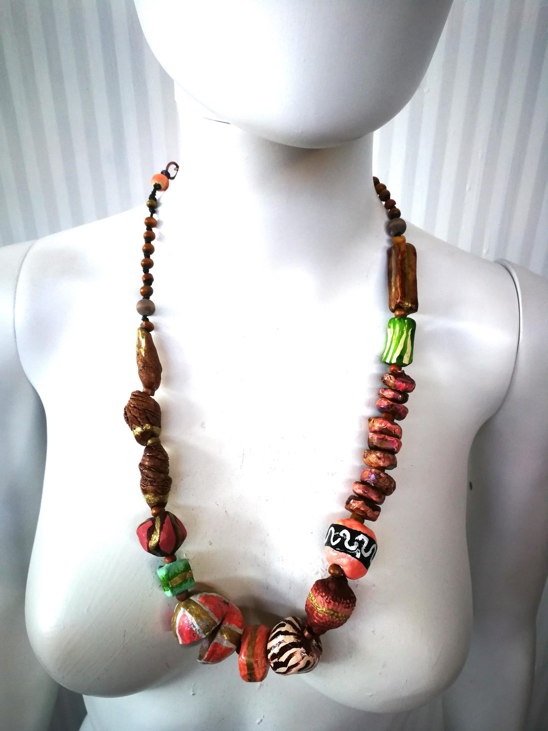 Luxury Jewelry Black Pink Gold Sculpted Beaded Statement Necklace, Haute Couture Orb Design OOAK