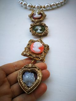 Gallery Wall Cameo Tie Necklace, Layered Pendant Statement Jewelry Antique Historical Baroque Sculptural Jewel