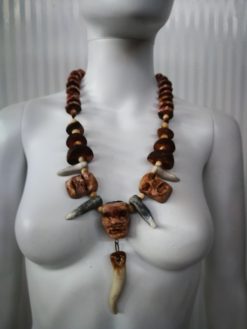 Tribal Shaman Necklace, Boho Horn Pendant, Rustic Ethnic Statement Jewelry Native American Indian Charm