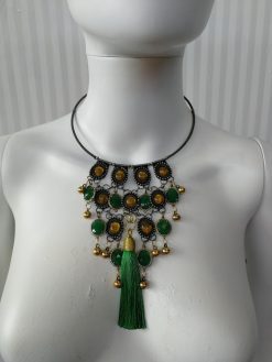 Kelly Green Necklace Crystal Bib Emerald Green Statement Layered Collar Jewelry Luxury Tassel Choker