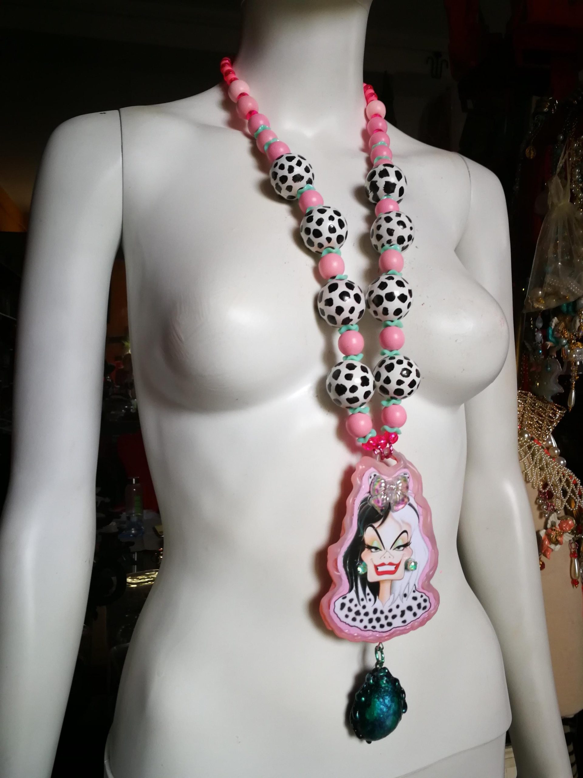 Cruella de Vil - Big Bold Chunky Necklaces, Statement Cartoon Jewelry, Hollywood Icon Whimsical Pendant