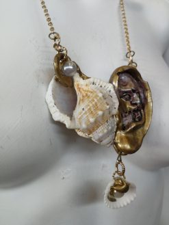 Shell Jewelry, Sea Glass Necklace Statement Pendant, Luxury Conch Charm Chain Collar Ear Pearl