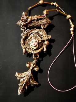 Venetian Mask Pendant, Sculptural Baroque Theatre Charm, Rococo Statement Massive Costume Jewelry OOAK Luxury