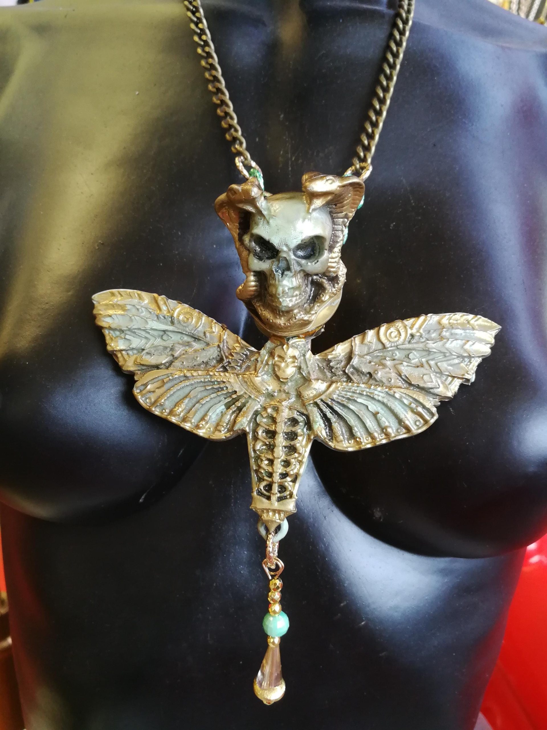 Butterfly Skull Pendant, Lunar Moth Victorian Gothic Statement Necklace & Steampunk Fantasy Charm Sculptural Jewelry