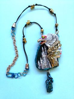 Silver Eagle Pendant, Statement Necklace Vulture Wild Bird Jewelry, Viking Castel Raw Stone Charm