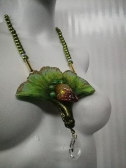 Eagle Bird Necklace, Art Deco Chunky Pendant, Statement Fan Leaf Nature Jewelry Crystal Charm