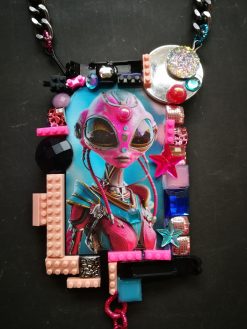 Futuristic OOAK Jewelry, Alien Statement Necklace UFO Area 51 Extraterrestrial E.T Design, Hi Tech Pendant