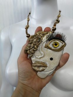 Happy Face Necklace, Brutalist Pendant Chunky Portrait, Minimalist Eye Lips Pop Jewelry Charm Head