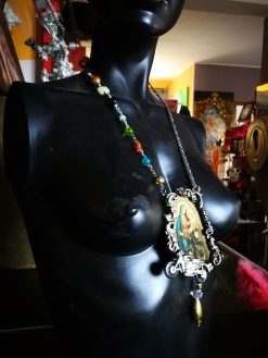 Holy Pop Jewelry, Ironic Vibes Religious Baroque Style, Orthodoxe Icon Necklace, Madonna with Child Motocycle Pendant
