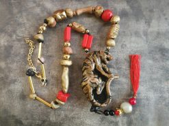 Black Panther Pendant, Designer Jewelry Sculptural Statement Big Bold Chunky Necklace Golden Wild Animal