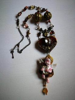 Vintage Jewelry Baroque Jewellery, Music Making Angel Winged Archangel Pendant, Rococo Necklace Antique Cherubim