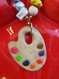Artist Palette Pendant, Woman Painter Statement Jewelry, Beaded Handmade Sculpture Big Bold Chunky Necklace