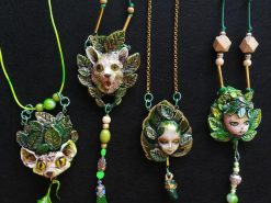 Statement Necklace - Animal Pendant Luxury Art Jewelry - Wild Cat Memorial Totem Sculptural Beaded Design