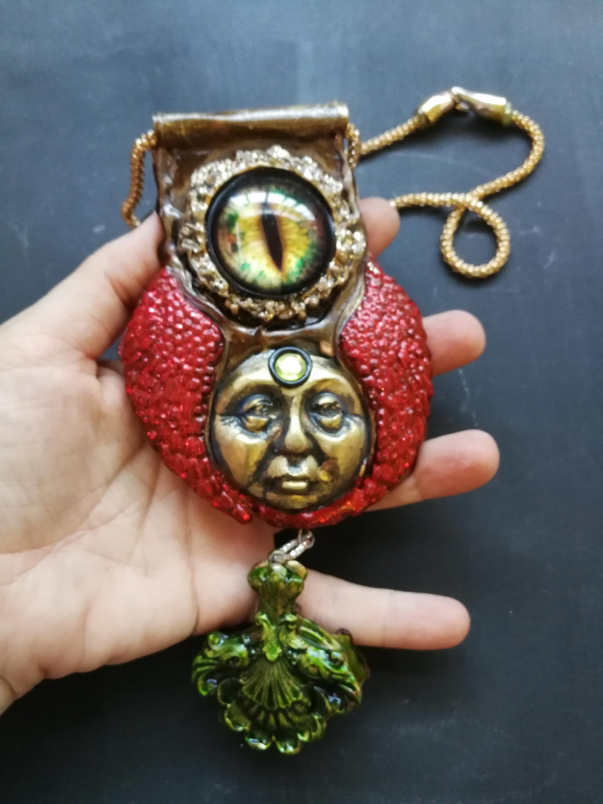 Dragon Eye Pendant, Final Fantasy Chronos Jewelry Designer, Sun Kronos Sculptural Statement Necklace Charm