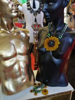 Sunflower Necklace and Bracelet Daisy Pendant, Floral Suit Set Jewelry, Sun Flower Brutalist Modernist