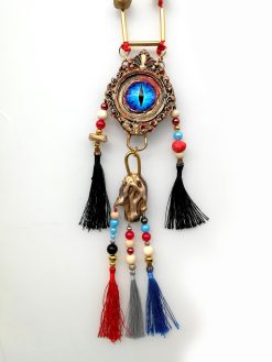 Buddha Jewelry, Statement Necklace Chunky Tribal Beaded Choker, Buddhist Pendant & Dragon Eye Sculptural Luxury