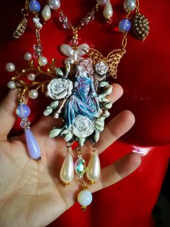 Fine Jewelry, Marie Antoniette Rococo Pendant, Luxury Medallion Baroque Charm Pearls, Roses Filigree Romantic
