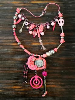 Vintage Assemblage Jewelry, Modernist Pendant Designer Jewelry Chunky Layered Necklace, Lariat Charm Jewellery Shop