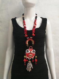 Tribal Jewelry Ainu Tribe, Japanese Folk Chunky Pendant, Helping Hand Statement Necklace Charm Maximalist