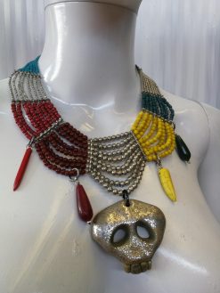 Mexican Jewelry, Ethnic Glamour Necklace, Whimsical Skull Pendant, Luxury Boho Charm Tribal Horn Gemstone