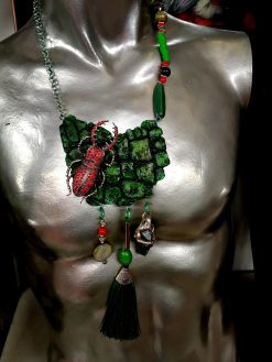 Scarab Beetle Pendant, Insect Necklace Forest, Maximalist Luxury Statement Jewelry Bib Tassel Charm Stone