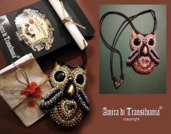 Owl Pendant, Statement Jewelry Nocturnal Bird Gothic Necklace, Embroidered Pendant Beaded Pearl Crystal Charm