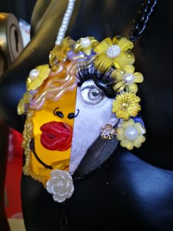 Happy Face Pendant, Brutalist Chunky Portrait, Mirror Eye Lips Pop Art Statement Jewelry Charm