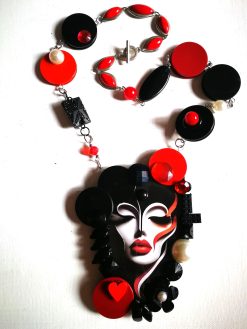 Futuristic Jewelry 1960 1970 Design, Necklace Assemblage Pendant Locket, Modernist Pop Disco Fashion Style