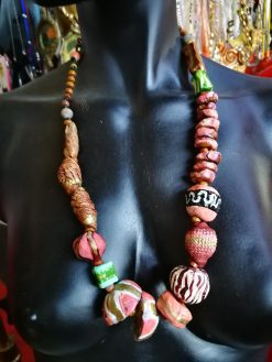 Luxury Jewelry Black Pink Gold Sculpted Beaded Statement Necklace, Haute Couture Orb Design OOAK
