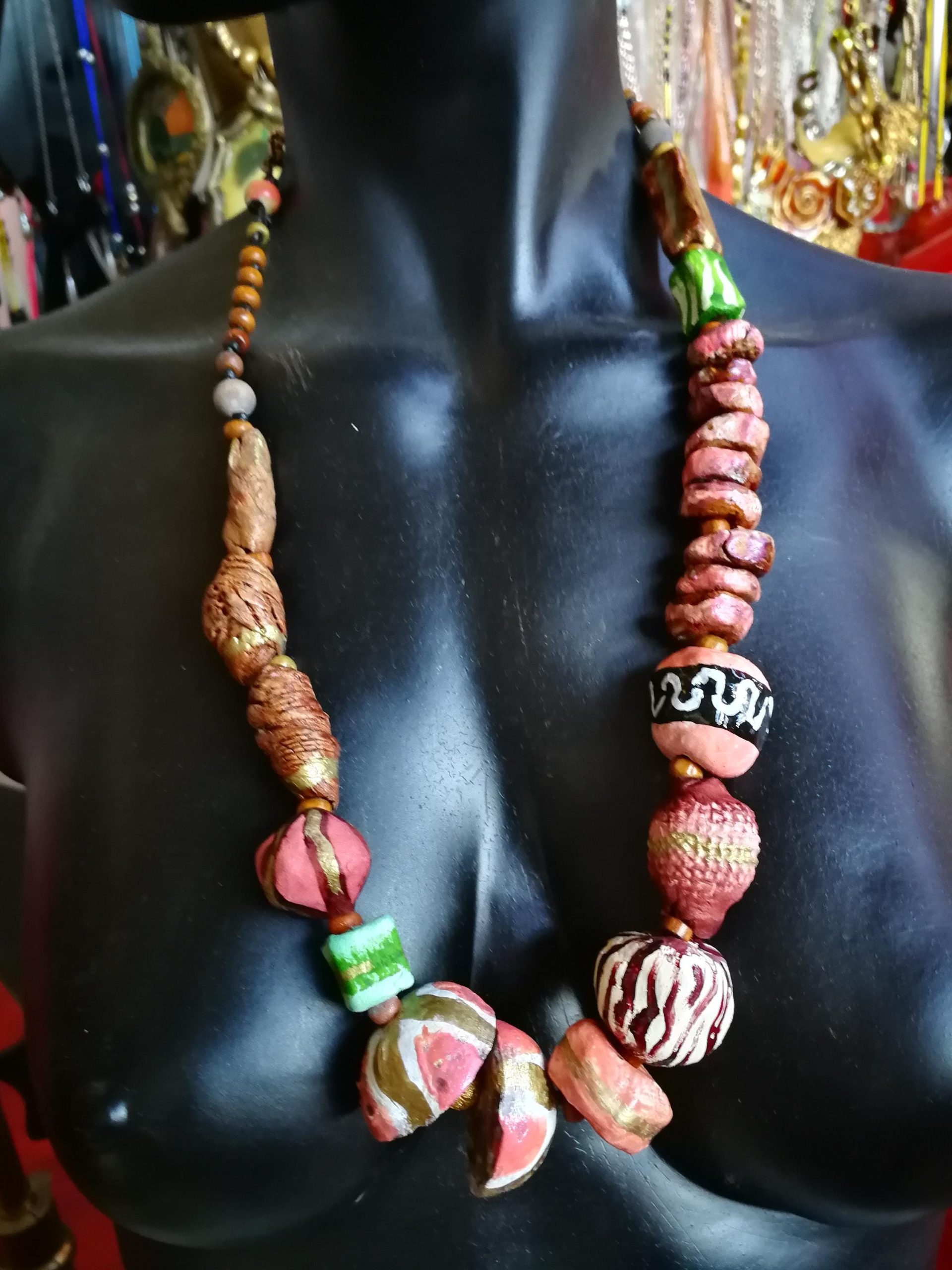 Luxury Jewelry Black Pink Gold Sculpted Beaded Statement Necklace, Haute Couture Orb Design OOAK