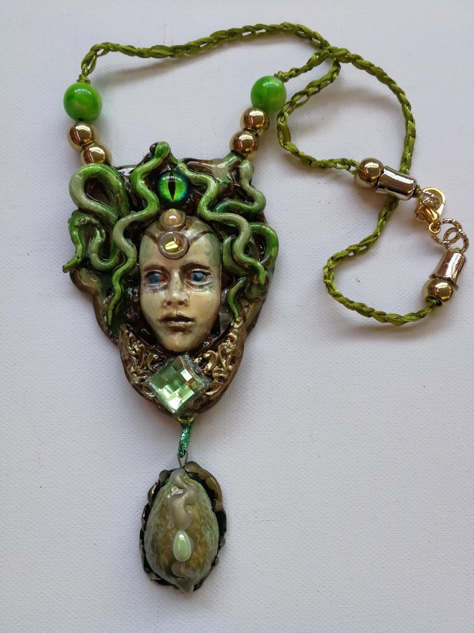 Medusa Jewelry Pendant Necklace, Snake Goddess Greek Mythology Sculpture, Minoan Serpent Eye Locket Charm