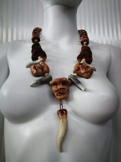 Tribal Shaman Necklace, Boho Horn Pendant, Rustic Ethnic Statement Jewelry Native American Indian Charm