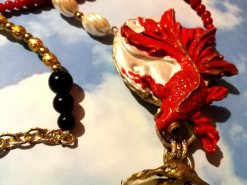 Red Pisces Koi Fish Necklace Jewelry, Natural Shell Pendant Pearl Collier, Luxury Statement Jewellery
