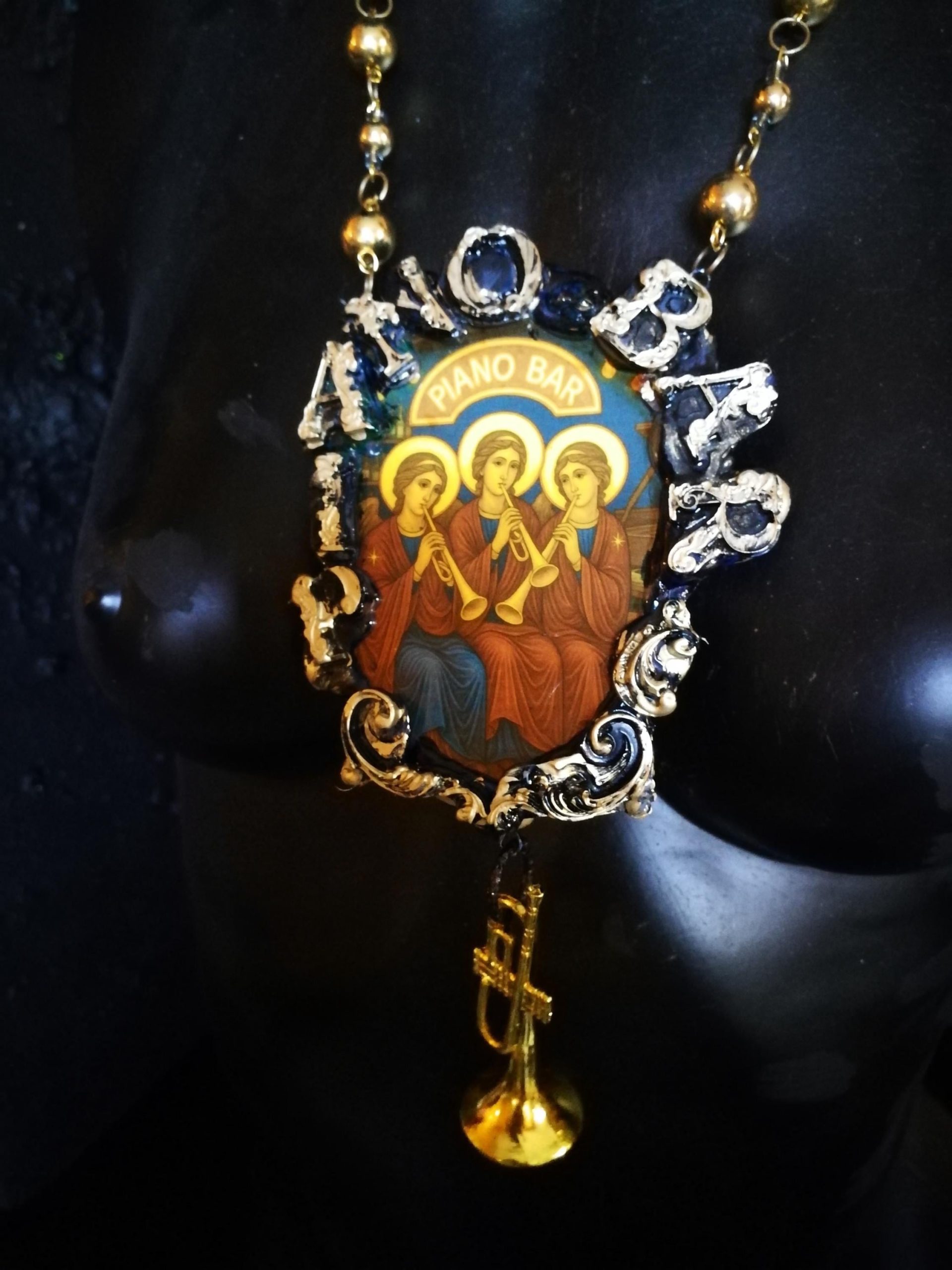 Holy Pop Pendant, Oddities and Curiosities Jewelry Religious Baroque, Icon Necklace Ironic Musical Angel
