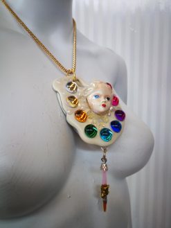 Belle Epoque Jewelry, Art Deco Nouveau Doll Head Sculpture Pendant, Painter Artist Palette Necklace