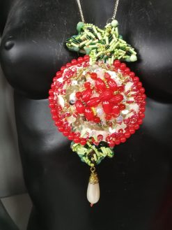Passion Fruit Necklace, Hand Embroidered Jewelry, Luxury Pendant Pearl Charm, Chain Amulet Collar Jewelry