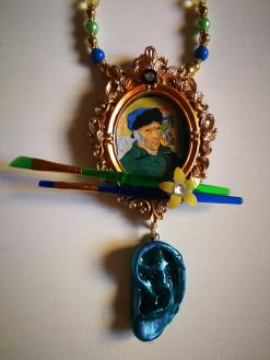 Van Gogh Ear Necklace, Statement Vintage Baroque Frame Charm, Artist Pendant Luxury Art Jewelry
